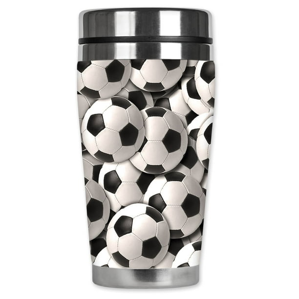 Mugzie brand 16-Ounce Travel Mug with Insulated Wetsuit Cover New Footballs Mugzie brand 16-Ounce Travel Mug with Insulated Wetsuit Cover New Footballs